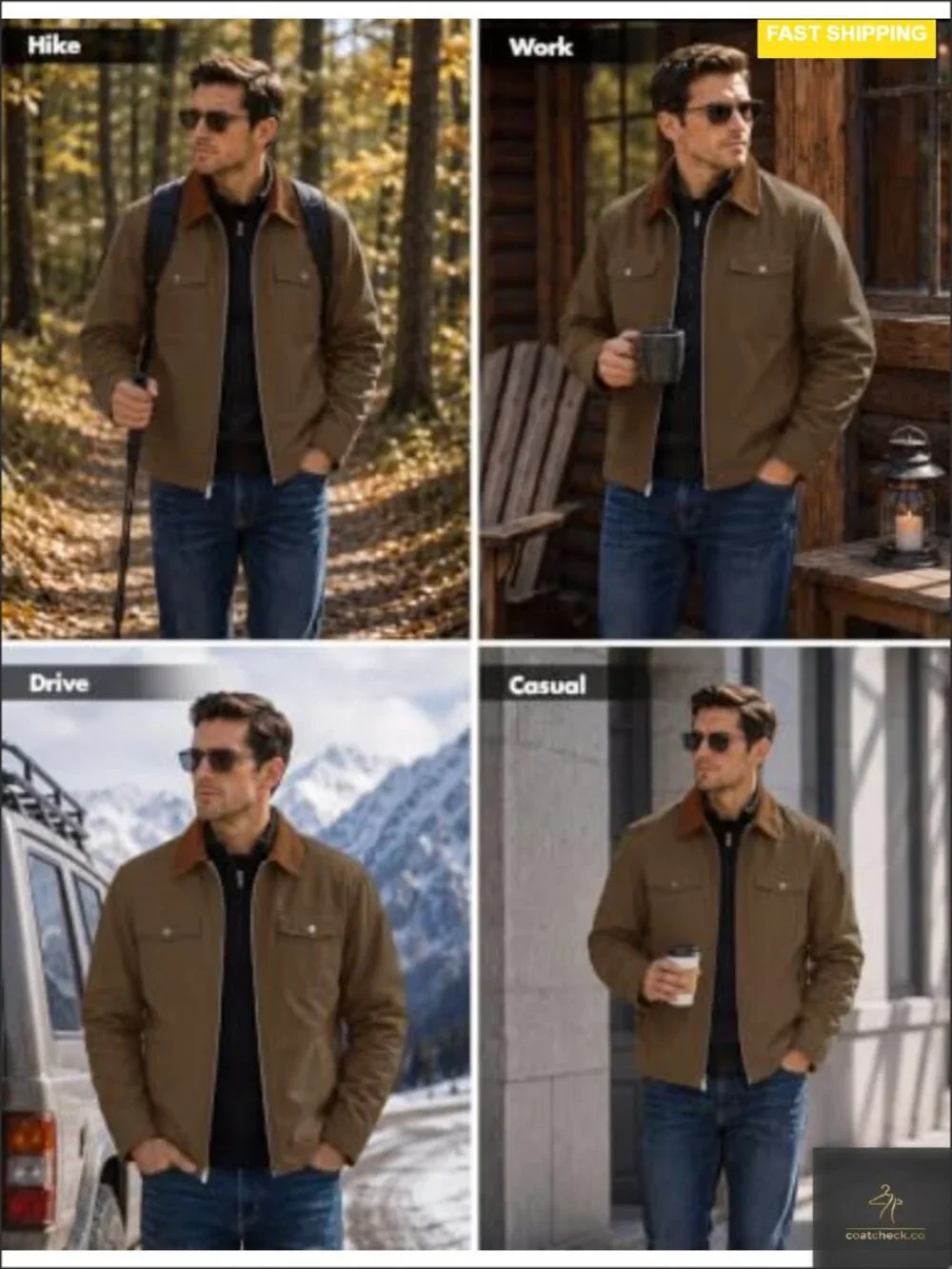 Men's Quilted Lined Cotton Work Jacket Lightweight